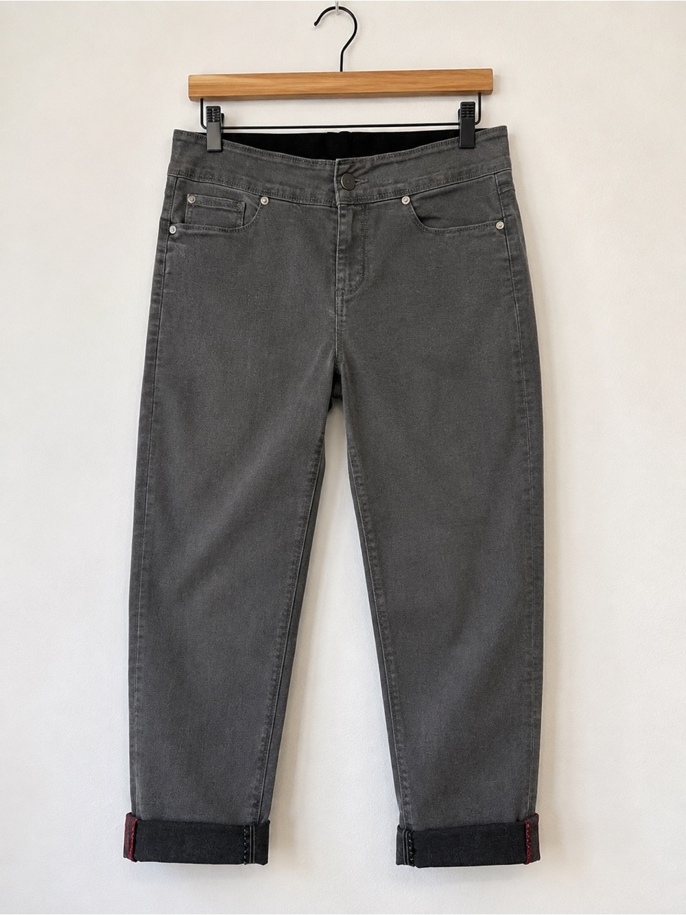 Bellina Gray Stretch Ankle Jeans | Roll Tab Cuffed or Full Length, Petite Medium